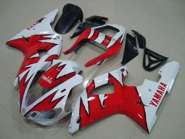 Carénage Moto Yamaha R1 00-01 - Blanc Rouge Flamme