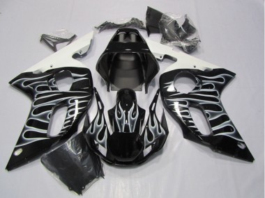 Carénage Moto Yamaha R6 98-02 - Noir Blanc Flamme