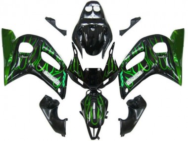 Carénage Moto Yamaha R6 98-02 - Noir Vert Flamme